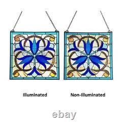 16 x 16 Victorian Blue Bell Tiffany style stained glass window panel catcher