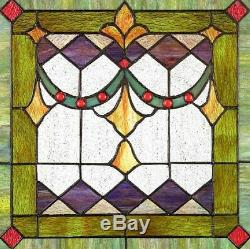 17 H x 17 W Victorian Tiffany-Style Stained Glass Window Panel