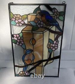 18.5 x 12 Leaded Stained Glass Blue Birds Panel Sun Catcher Tiffany Style