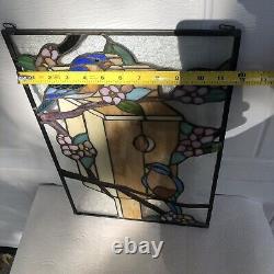 18.5 x 12 Leaded Stained Glass Blue Birds Panel Sun Catcher Tiffany Style