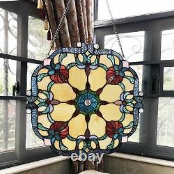 18 W Stained Glass Window Panel Victorian Tiffany Style Round