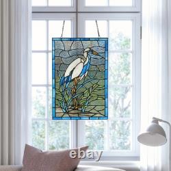 18 White & Blue Crane Stained Glass Window Panel