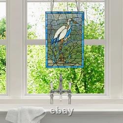 18 White & Blue Crane Stained Glass Window Panel