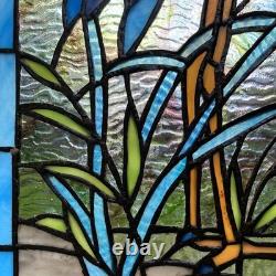 18 White & Blue Crane Stained Glass Window Panel