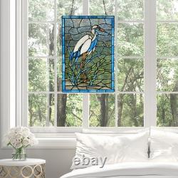 18 White & Blue Crane Stained Glass Window Panel