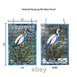 18 White & Blue Crane Stained Glass Window Panel