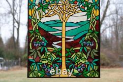 19.75 x 33.75 Large Handcrafted stained glass window panel Tree of Life HF245