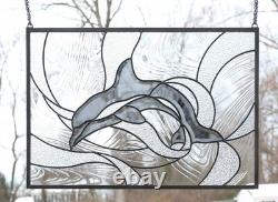 19 x 27 Beveled Mirror Glass panel Dolphin stained glass Window Panel