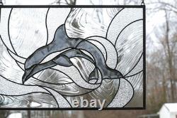 19 x 27 Beveled Mirror Glass panel Dolphin stained glass Window Panel