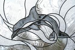 19 x 27 Beveled Mirror Glass panel Dolphin stained glass Window Panel