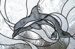 19 x 27 Beveled Mirror Glass panel Dolphin stained glass Window Panel