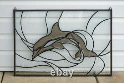 19 x 27 Beveled Mirror Glass panel Dolphin stained glass Window Panel