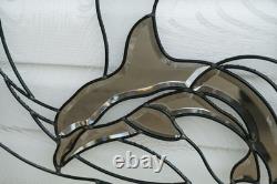 19 x 27 Beveled Mirror Glass panel Dolphin stained glass Window Panel