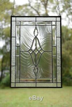 19 x 27 Stunning Handcrafted All Clear stained glass Beveled window panel