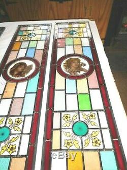 1930 Stained Glass Door Panels Or Sidelights Hand Painted Classic Maidens