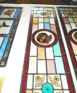 1930 Stained Glass Door Panels Or Sidelights Hand Painted Classic Maidens