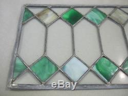 2 Art Deco Victorian Leaded Diamond Pane Stained Stain Glass Panels, Green White