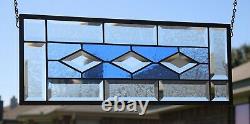 2 Blue's Beveled Stained Glass Window Panel, Ready to Hang 19 1/2 X 7 1/2