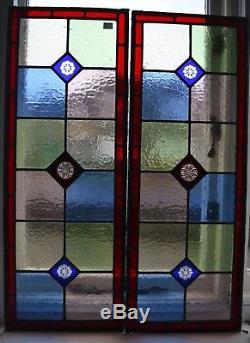 2 British leaded light stained glass window panels (possibly Victorian). R706