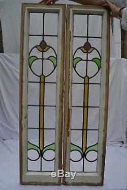 2 English leaded light stained glass window panels. R767h. DELIVERY
