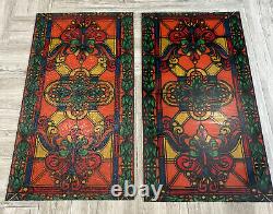 2 Faux Stained Glass window insert panel Florescent Light Covers 23.75 x 43.75