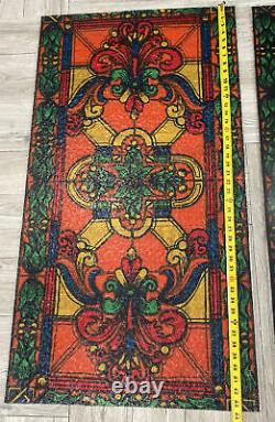 2 Faux Stained Glass window insert panel Florescent Light Covers 23.75 x 43.75