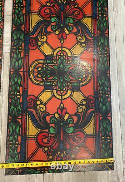 2 Faux Stained Glass window insert panel Florescent Light Covers 23.75 x 43.75