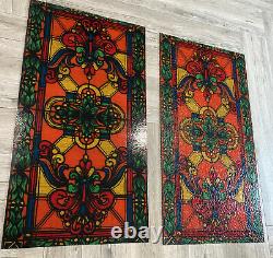 2 Faux Stained Glass window insert panel Florescent Light Covers 23.75 x 43.75