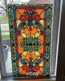 2 Faux Stained Glass window insert panel Florescent Light Covers 23.75 x 43.75