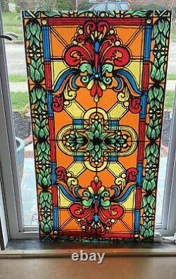 2 Faux Stained Glass window insert panel Florescent Light Covers 23.75 x 43.75