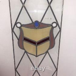2 French Stained Glass Panel Diamond Vintage Crest Window Coat Of Arms 33 Pair