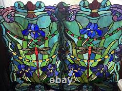 2 Identical Dragonfly Iris Stained Glass Window Panel Handmade 24 x16 Beautiful