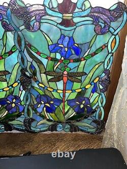 2 Identical Dragonfly Iris Stained Glass Window Panel Handmade 24 x16 Beautiful