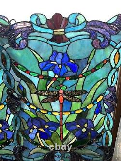 2 Identical Dragonfly Iris Stained Glass Window Panel Handmade 24 x16 Beautiful