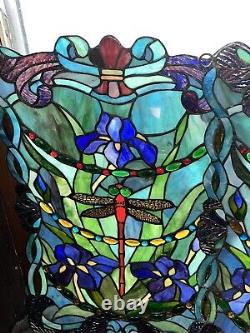 2 Identical Dragonfly Iris Stained Glass Window Panel Handmade 24 x16 Beautiful