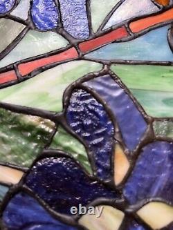 2 Identical Dragonfly Iris Stained Glass Window Panel Handmade 24 x16 Beautiful