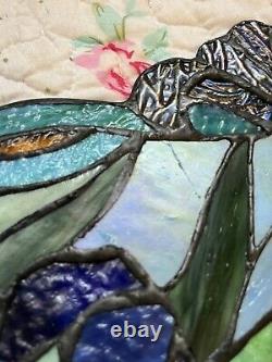 2 Identical Dragonfly Iris Stained Glass Window Panel Handmade 24 x16 Beautiful