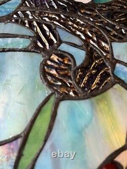 2 Identical Dragonfly Iris Stained Glass Window Panel Handmade 24 x16 Beautiful