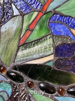 2 Identical Dragonfly Iris Stained Glass Window Panel Handmade 24 x16 Beautiful