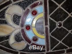 2 Large Catholic Church Jeweled Stained Glass Panels Unknown Origin Excellent