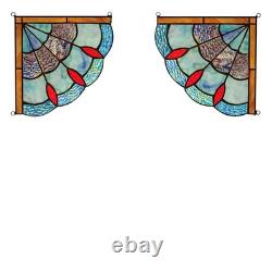 2 Stained Glass Corner Window Panels Handcrafted Victorian Design Tiffany Style