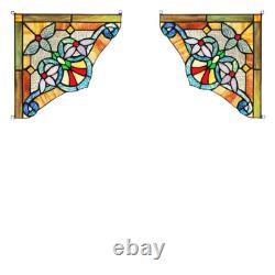 2 Stained Glass Corner Window Panels Handcrafted Victorian Design Tiffany Style