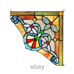 2 Stained Glass Corner Window Panels Handcrafted Victorian Design Tiffany Style