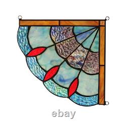 2 Stained Glass Corner Window Panels Handcrafted Victorian Design Tiffany Style