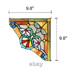 2 Stained Glass Corner Window Panels Handcrafted Victorian Design Tiffany Style