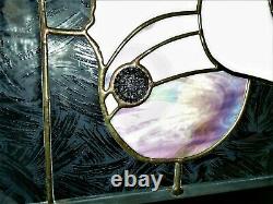 2 VTG Art Stained Glass Panels People Art Deco Hanging HUGE Iridescent UK CGS