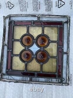 2 X Antique Stained Glass Panels Brown, Amber Roundals Bullseyes Restoration