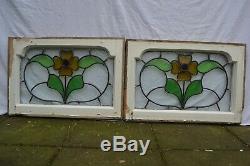 2 leaded light stained glass window panels. Frame 44.9 x 66.1cm. R897