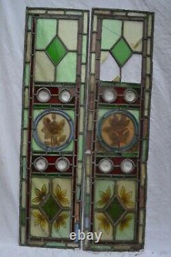 2 leaded light stained glass window panels for restoration/parts. S1093