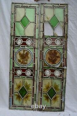 2 leaded light stained glass window panels for restoration/parts. S1093